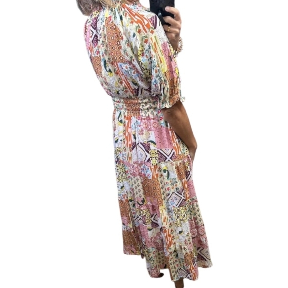 Thml Pink Multicolor Boho Patchwork Shortsleeve M… - image 2